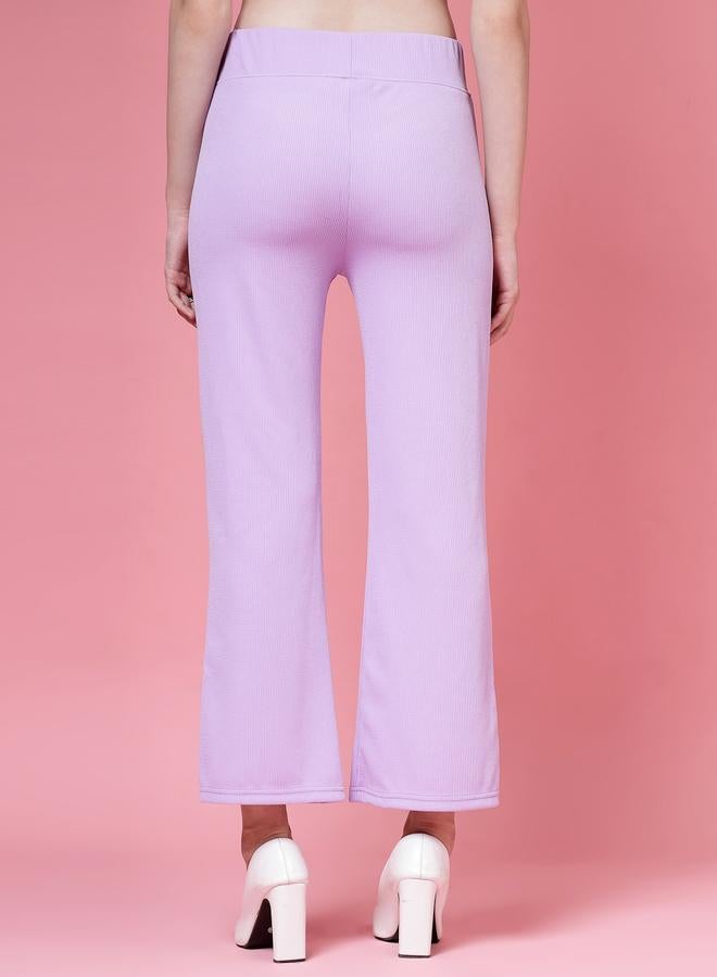 PAUSE PAUSE Women Purple Solid Wide Waistband Flared Pants - Image 4