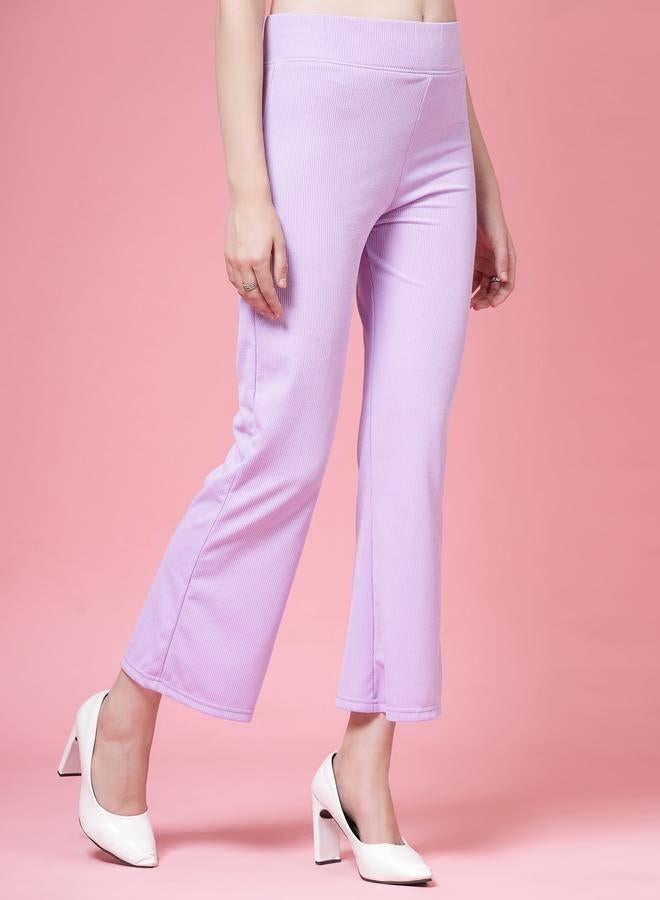 PAUSE PAUSE Women Purple Solid Wide Waistband Flared Pants - Image 3