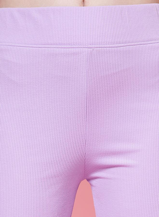 PAUSE PAUSE Women Purple Solid Wide Waistband Flared Pants - Image 5