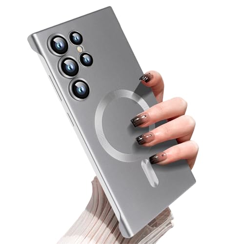 Omio Magnetic Slim Case for Galaxy S23 Ultra Compatible with MagSafe, Matte PC Ultra-Thin Bumper Frameless Borderless Minimalist Design with Camera Lens Protector for Men Women, Natural Titanium - Image 1