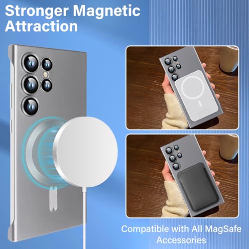 Omio Magnetic Slim Case for Galaxy S23 Ultra Compatible with MagSafe, Matte PC Ultra-Thin Bumper Frameless Borderless Minimalist Design with Camera Lens Protector for Men Women, Natural Titanium - Image 4