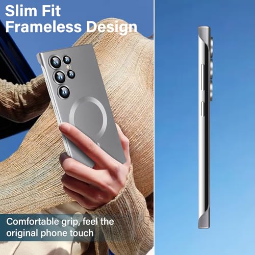 Omio Magnetic Slim Case for Galaxy S23 Ultra Compatible with MagSafe, Matte PC Ultra-Thin Bumper Frameless Borderless Minimalist Design with Camera Lens Protector for Men Women, Natural Titanium - Image 2