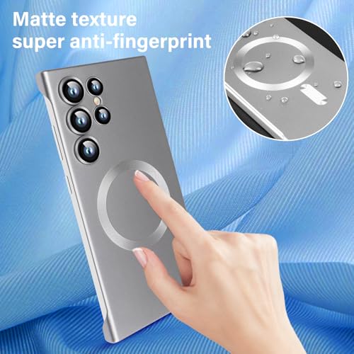 Omio Magnetic Slim Case for Galaxy S23 Ultra Compatible with MagSafe, Matte PC Ultra-Thin Bumper Frameless Borderless Minimalist Design with Camera Lens Protector for Men Women, Natural Titanium - Image 5