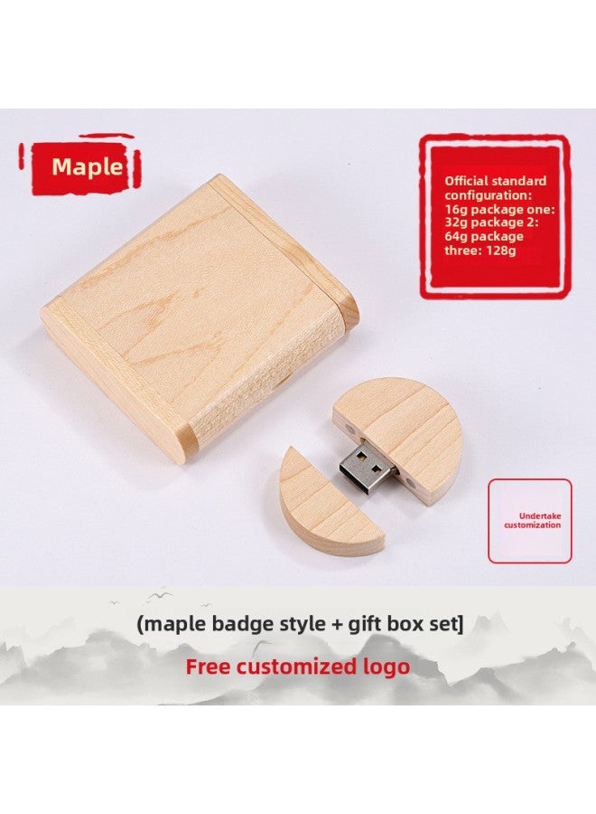 Loquat Wooden Mobile Phone U Disk Typec Dual-interface Computer Dual-purpose Logo School Business Souvenir Gift-Color:Maple-badge Usb Plate + Wooden Box Set-Capacity:128GB  - Image 1