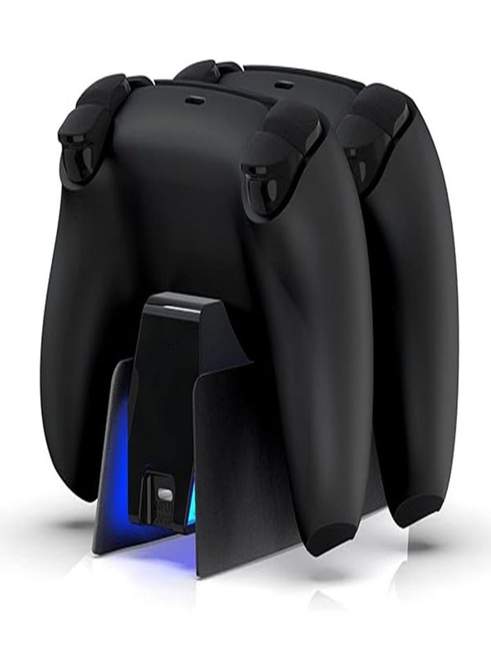 Black Charging Station with Blue Light Bar for PS5 Midnight Black Controllers, Playstation 5 Black Controller Charger - Image 2
