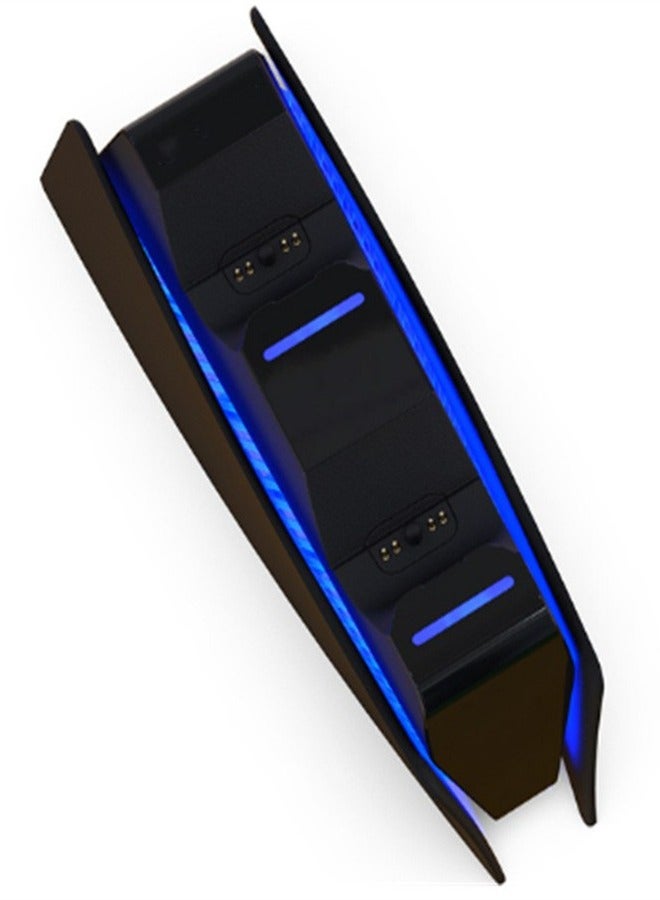 Black Charging Station with Blue Light Bar for PS5 Midnight Black Controllers, Playstation 5 Black Controller Charger - Image 1