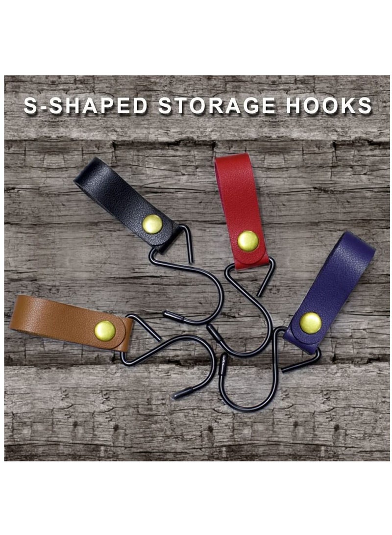 SYOSI 10pcs Leather S Hooks S Shaped Hooks for Hanging Camping Hook Hanger Stroller Hooks Leather Hooks for Coat Towel Kitchen Bathroom Black  - Image 2