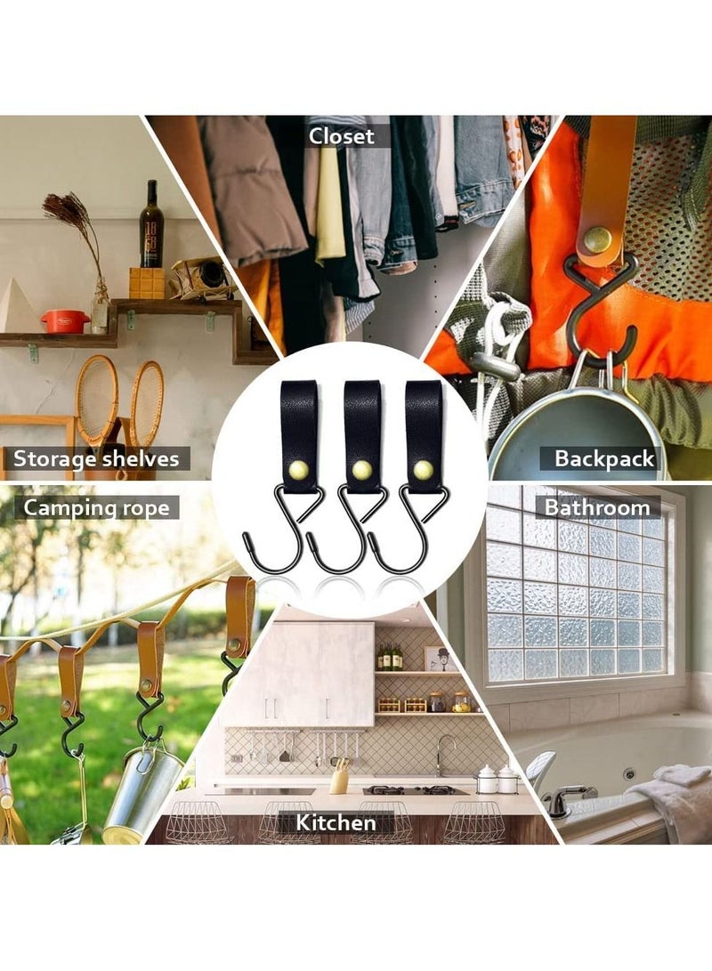 SYOSI 10pcs Leather S Hooks S Shaped Hooks for Hanging Camping Hook Hanger Stroller Hooks Leather Hooks for Coat Towel Kitchen Bathroom Black  - Image 3