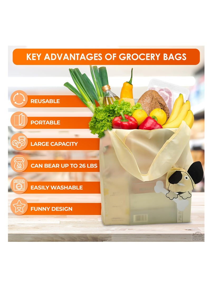 Excefore Foldable Reusable Grocery Bags, 5 Pcs Cute Animal Grocery Bags, Washable Design with Large Handles, Reusable Produce Bags, Reusable Storage Bags for Groceries, Gym, Beach Gear, Toys - Image 3