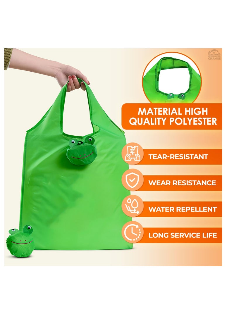 Excefore Foldable Reusable Grocery Bags, 5 Pcs Cute Animal Grocery Bags, Washable Design with Large Handles, Reusable Produce Bags, Reusable Storage Bags for Groceries, Gym, Beach Gear, Toys - Image 2