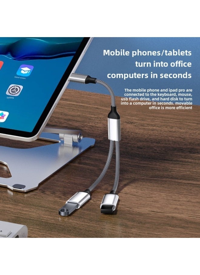 Usb Extender Charging Splitter Typec Expansion Dock Usb Flash Disk Multi-port Hub Suitable For Apple 15-Number Of Interfaces:type-c To Dual Usb Interface (Silver) - Image 3
