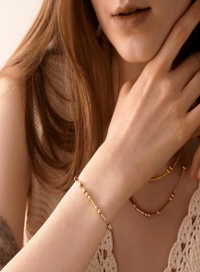 INTESHA® Morse Code Bracelet for Women - Dainty 18K Gold Plated Beaded Bracelet, Adjustable Anti Tarnish Minimalist Jewelry, Meaningful Gift for Her Everyday Wear & Gift,Unisex Bracelet - Image 2