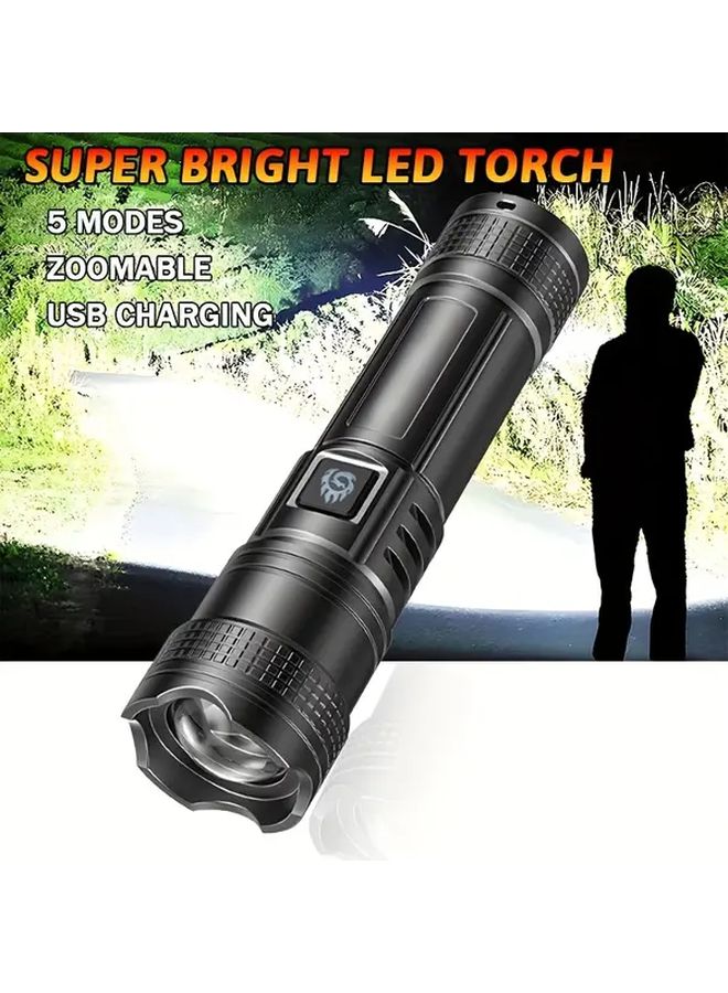 Portable Flashlight USB Rechargeable Zoomable Bright LED Torch For Camping Hiking Outdoor - Image 3