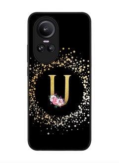 Rugged Black Edge case for Oppo Reno10 / Oppo Reno10 Pro, Slim fit Flexible   Custom Monogram Initial Letter Floral Pattern Alphabet - U (Black)