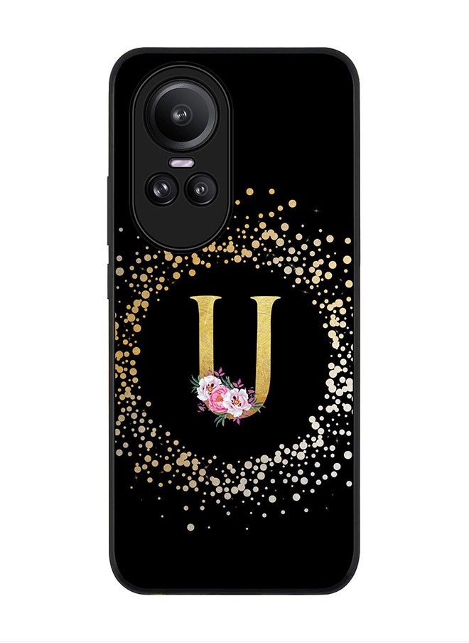Stylizedd - Rugged Black Edge case for Oppo Reno10 / Oppo Reno10 Pro, Slim fit Flexible   Custom Monogram Initial Letter Floral Pattern Alphabet - U (Black) - Image 1