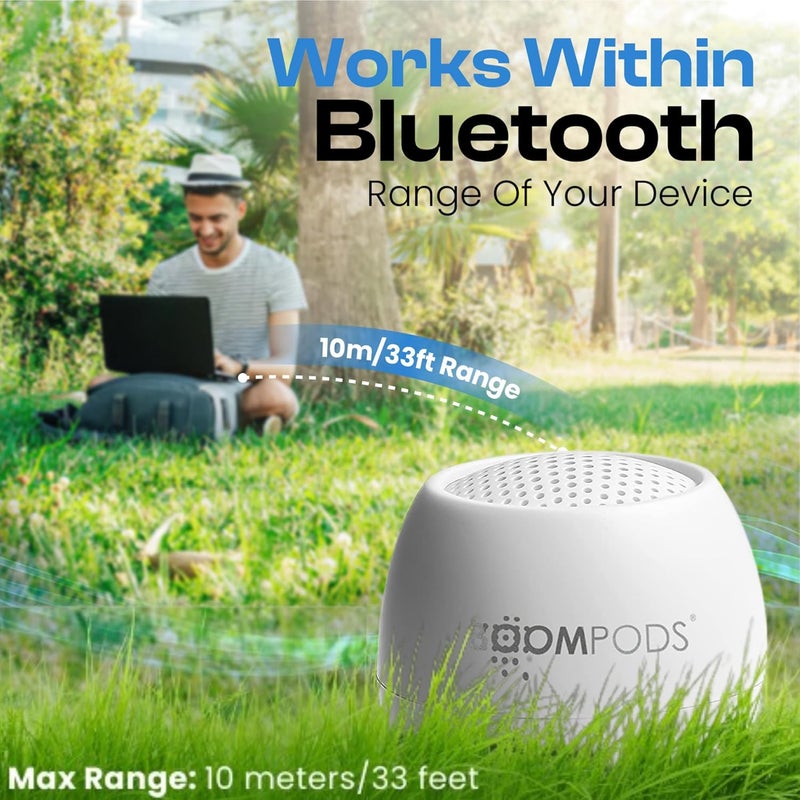 BOOMPODS Zero Talk Mini Portable Bluetooth Speaker with Amazon Alexa Built-In, Smart Devices - Small Wireless Waterproof Speaker IPX6, 5hr Playtime, Microphone for Shower, Travel & iPhone, White - Image 3