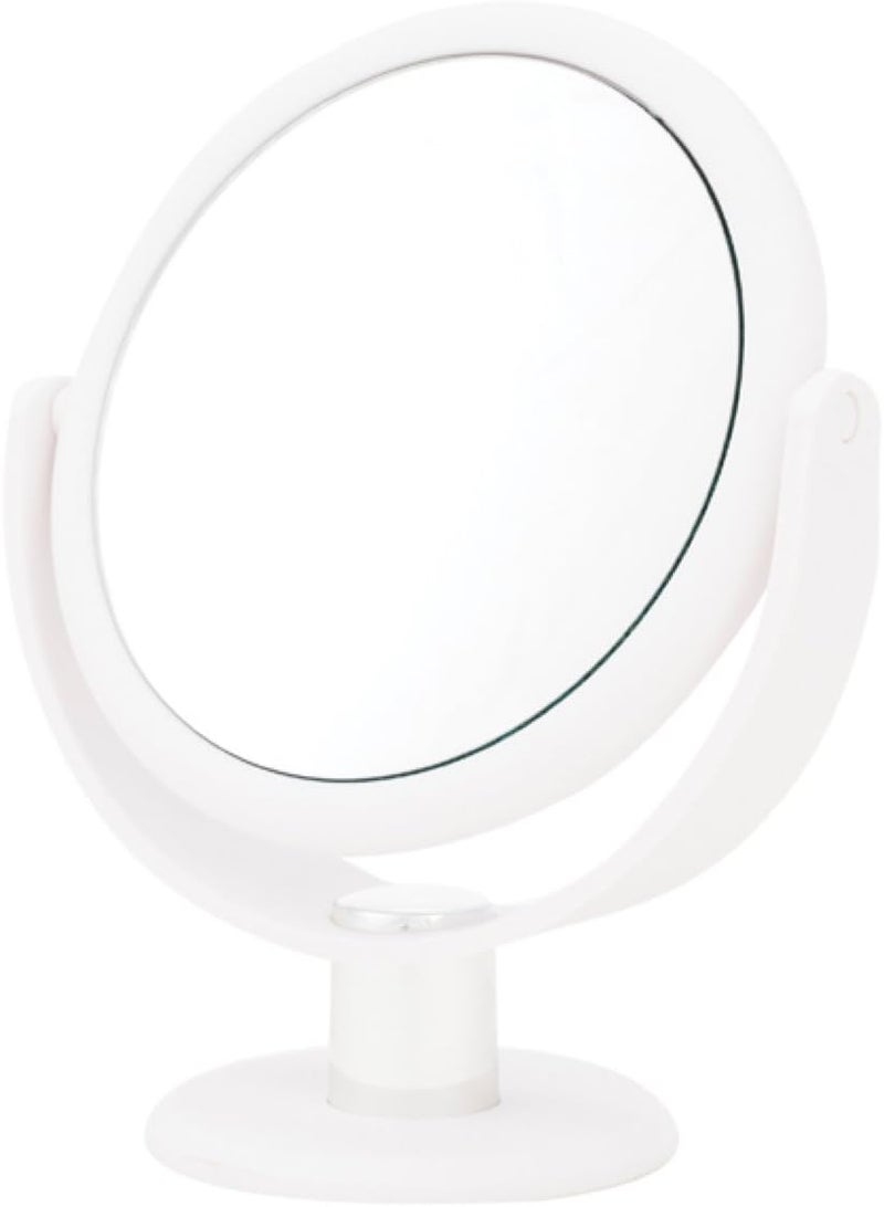 Danielle Creations 6.75-Inch Portable Two-Sided Vanity Round Vanity Makeup Mirror, No-Slip Soft Touch with 360 Rotation, 10x Magnification, White