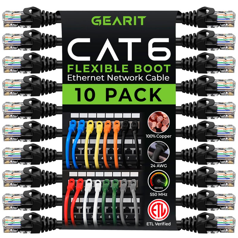 GearIT كابل GearIT Cat6 - 0.5 قدم، كابل Ethernet Cat6 للتوصيل الشبكي والإنترنت - أسود - Image 1