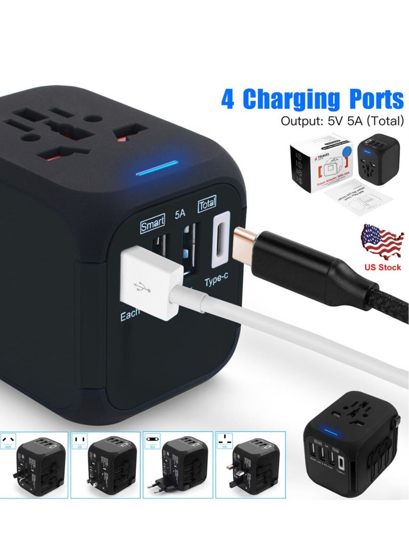 general Universal International Travel Power Adapter with 3 USB + 1 Type C Charging Ports, European Adapter, Worldwide AC Outlet Plugs Adapters for Europe, UK, US, AU - Image 1