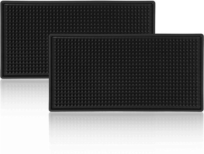 BLACK BAR MATS SET OF 2 12X6 INCHES DRYING DURABLE AND STYLISH SPILL MATS FOR BARS RESTAURANTS COFFEE SHOPS BAR MATS FOR COUNTERTOP AND TABLE TOP NONSLIP NONTOXIC MATS