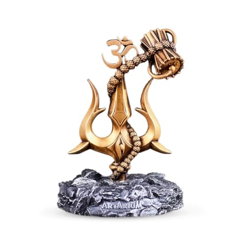 Artarium Trishul with Damru Traditional Trishul Damru Shiva Trishul Idol Decorative Showpiece for Car Dashboard Home Decor Pooja Room (Trishul with Damru- Black Base 3.9 Inch) - Image 1