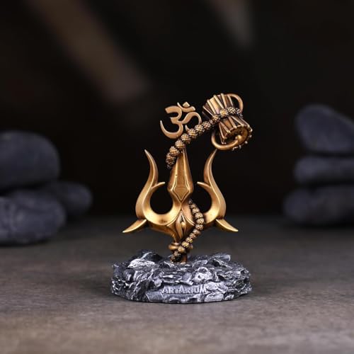 Artarium Trishul with Damru Traditional Trishul Damru Shiva Trishul Idol Decorative Showpiece for Car Dashboard Home Decor Pooja Room (Trishul with Damru- Black Base 3.9 Inch) - Image 4