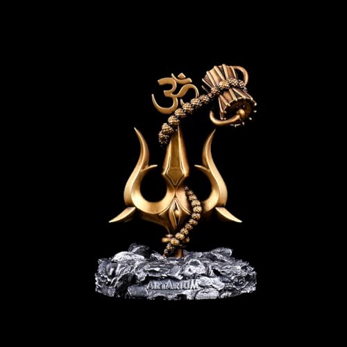 Artarium Trishul with Damru Traditional Trishul Damru Shiva Trishul Idol Decorative Showpiece for Car Dashboard Home Decor Pooja Room (Trishul with Damru- Black Base 3.9 Inch) - Image 3