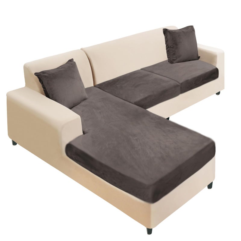 NAISI Sectional Couch Cover 3 Pieces Velvet Separate Couch Cushion Covers L Shape Soft Stretch Sofa Slipcovers with 2pcs Pillowcases for LeftRight Chaise Sectional Couch2 Seater1 ChaiseBrown