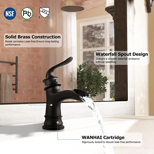 PARLOS Single Handle Bathroom Faucet, Waterfall Sink Faucet with Pop Up Drain, Escutcheon and Cupc Water Supply Lines, Matte Black, 1434904 - Image 3