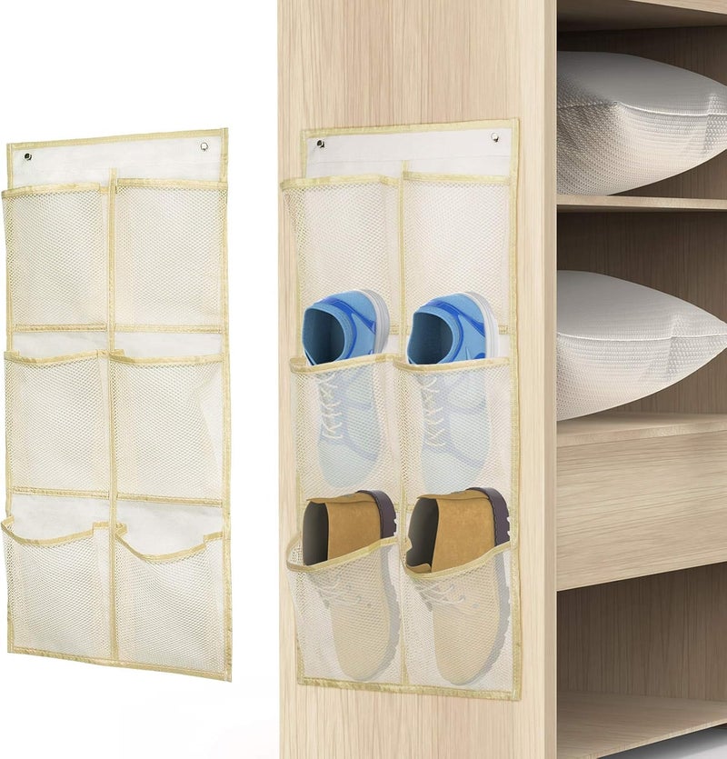 Yocice Wall Mounted Shoes Rack 2Pack/Can Store 6Pairs of Sneakers,with Sticky Hanging Mounts, Shoes Holder Storage Organizer Shelf,Door Shoe Hangers (SM06-Beige-2) - Image 1