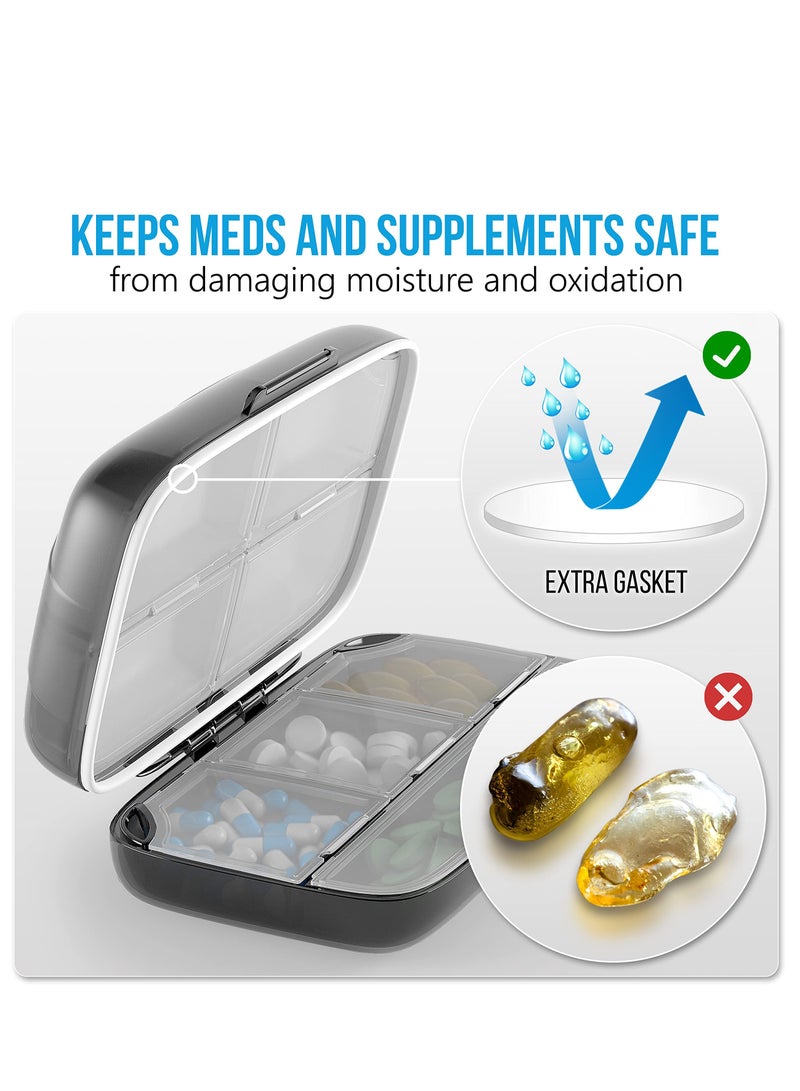 Pill Organizer Airtight Pill Box Large Pill Dispenser Home Travel Supplement Holder Portable Vitamin Sorter Jumbo Size 8 Compartment Airtight Vitamin Container Daily Medicine Travel Essentials - Image 2