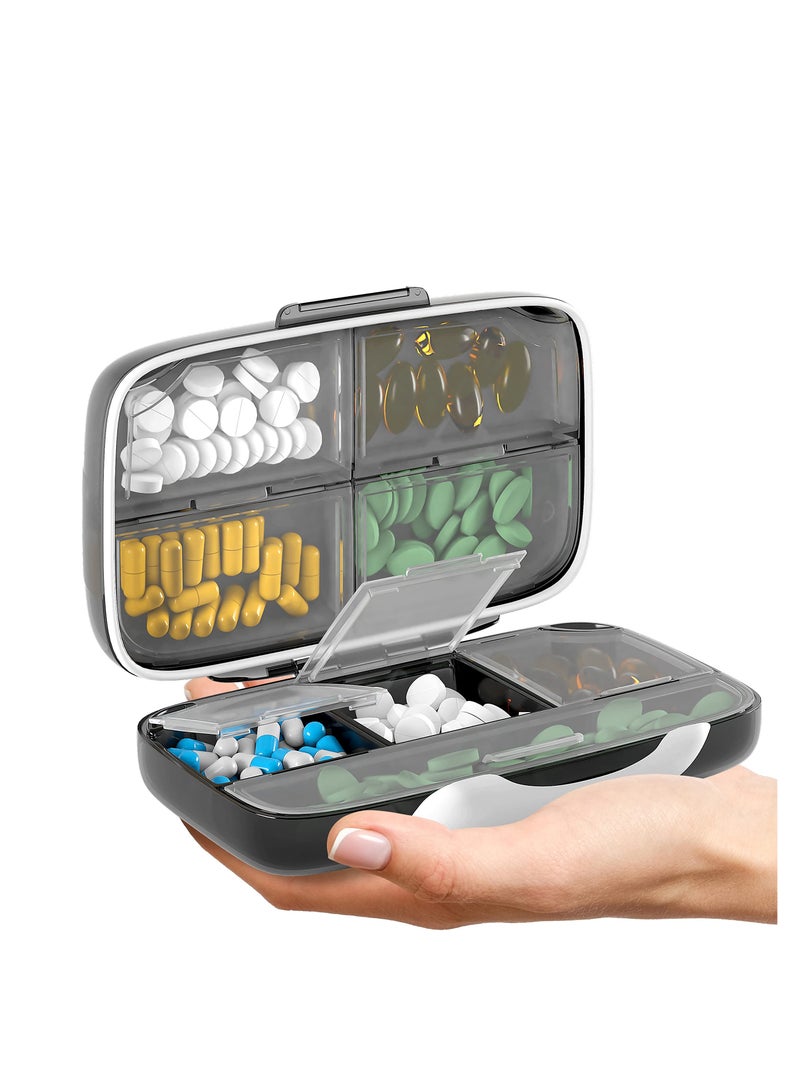 Pill Organizer Airtight Pill Box Large Pill Dispenser Home Travel Supplement Holder Portable Vitamin Sorter Jumbo Size 8 Compartment Airtight Vitamin Container Daily Medicine Travel Essentials - Image 1