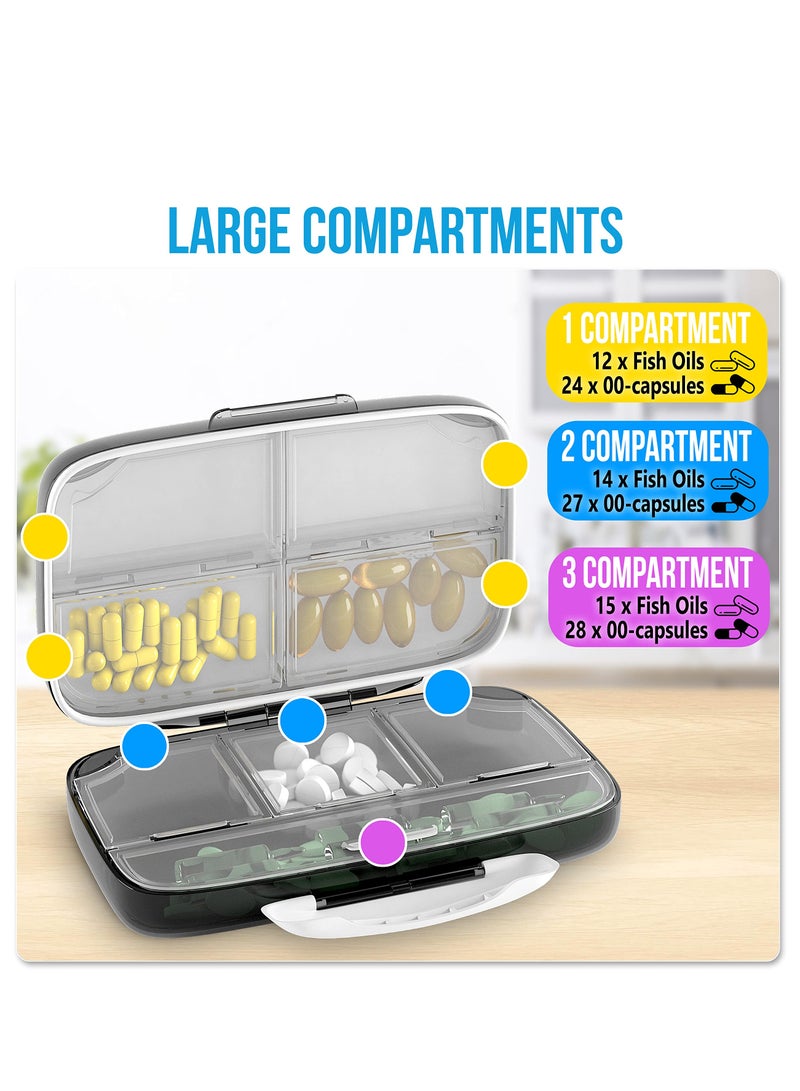 Pill Organizer Airtight Pill Box Large Pill Dispenser Home Travel Supplement Holder Portable Vitamin Sorter Jumbo Size 8 Compartment Airtight Vitamin Container Daily Medicine Travel Essentials - Image 3