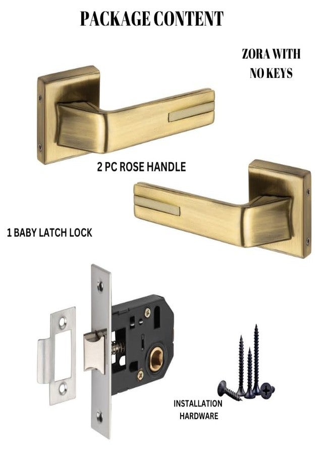 SARDAR Zora Antique Mortise Door Lock Set for Main Door/Bedroom/Bathroom - 3 Brass Keys - Handle Lock for Home/Office/Hotel (No Keys for Bathroom) - Image 3