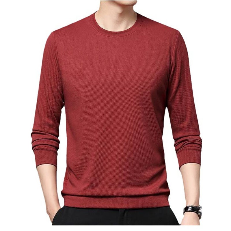 Waffled Crewneck Long-Sleeved T-Shirt Men'S Solid Color Casual All-Match T-Shirt Sweater Base Shirt For Men - Image 5