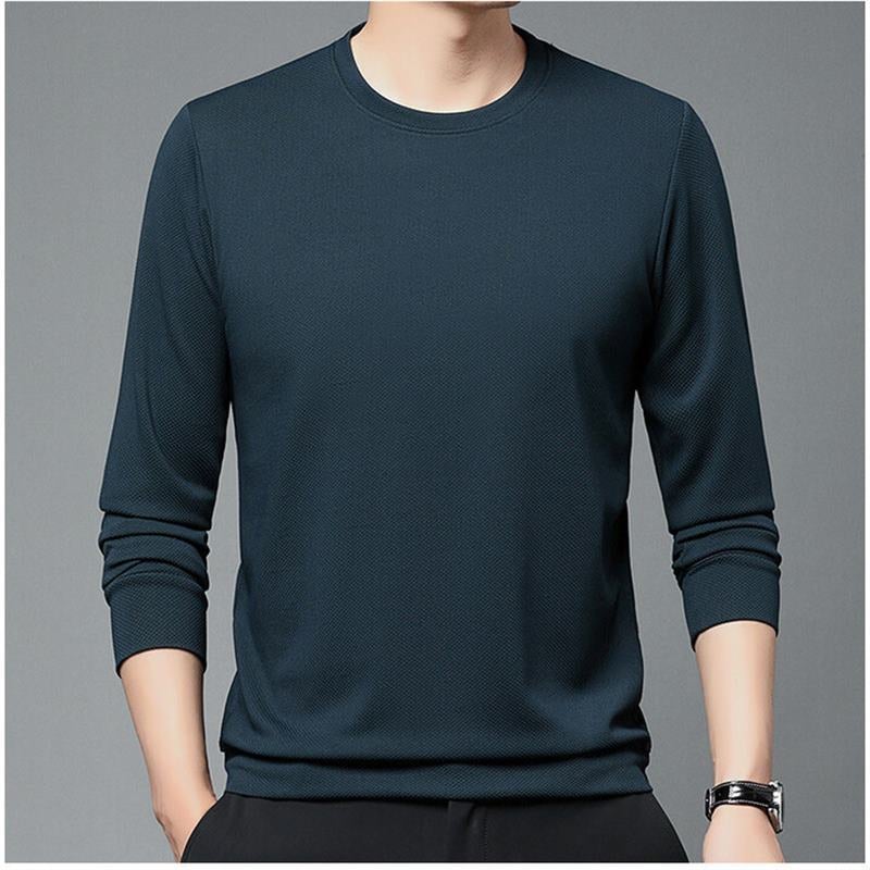 Waffled Crewneck Long-Sleeved T-Shirt Men'S Solid Color Casual All-Match T-Shirt Sweater Base Shirt For Men - Image 4