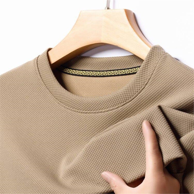 Waffled Crewneck Long-Sleeved T-Shirt Men'S Solid Color Casual All-Match T-Shirt Sweater Base Shirt For Men - Image 1