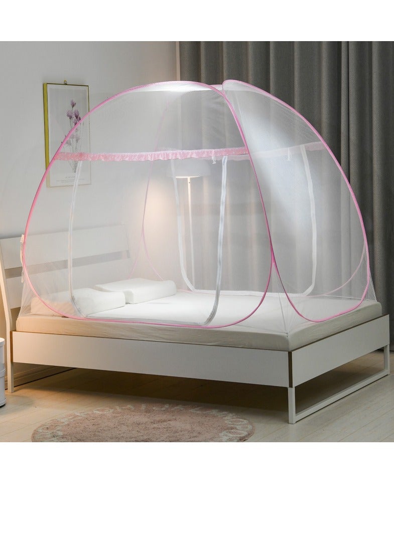 Innovative Hot Double Mosquito Net - Handmade - Foldable, Polyester 30GSM Strong Net, PVC Coated Corrosion Resistant Household Steel Wire (Pink)  - Image 1