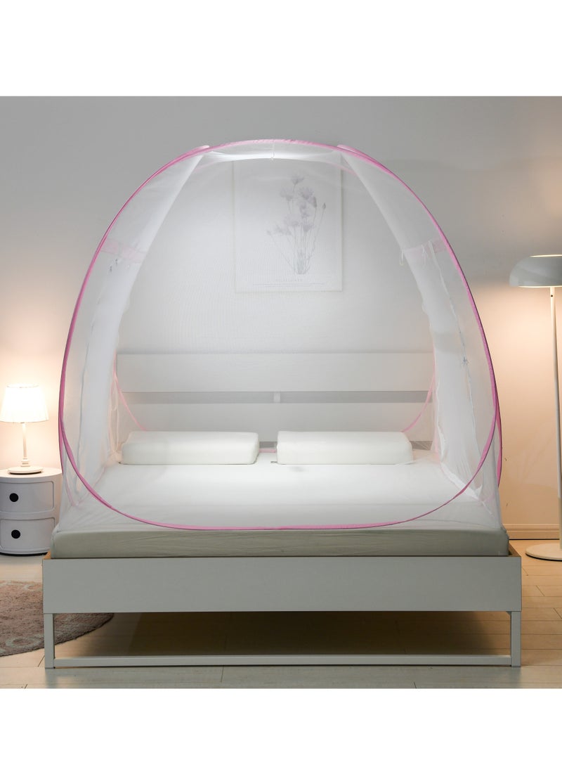 Innovative Hot Double Mosquito Net - Handmade - Foldable, Polyester 30GSM Strong Net, PVC Coated Corrosion Resistant Household Steel Wire (Pink)  - Image 2