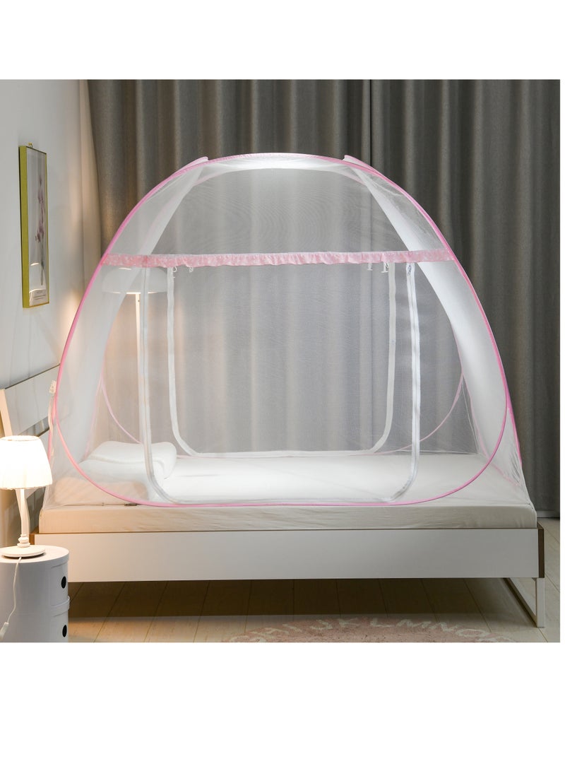 Innovative Hot Double Mosquito Net - Handmade - Foldable, Polyester 30GSM Strong Net, PVC Coated Corrosion Resistant Household Steel Wire (Pink)  - Image 3