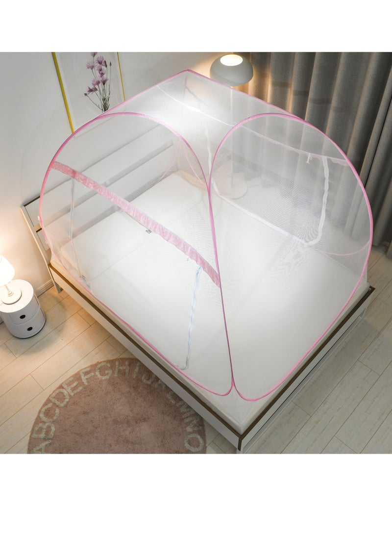 Innovative Hot Double Mosquito Net - Handmade - Foldable, Polyester 30GSM Strong Net, PVC Coated Corrosion Resistant Household Steel Wire (Pink)  - Image 4