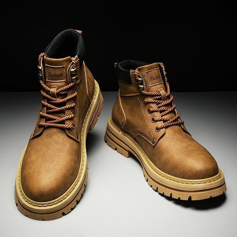 Men's High-Top Martin Boots Winter Style Chunky Sole Casual Leather Shoes - Image 3