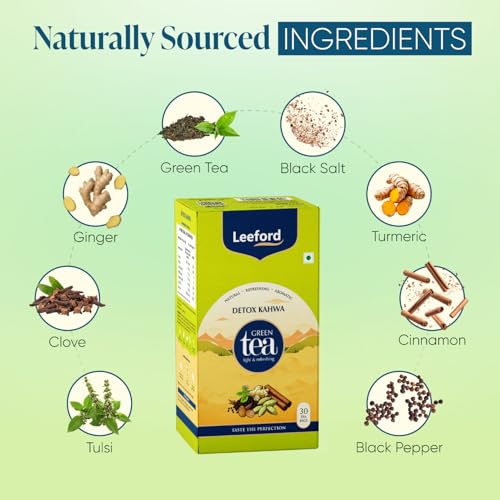 Leeford Detox Kahwa Green Tea- 30 Tea Bags | Helps to Improve Digestion & Detoxification | Enriched with the blends of Ginger, Black Salt, Turmeric, Clove & Tulsi | Green Tea for Weight Loss - Image 4