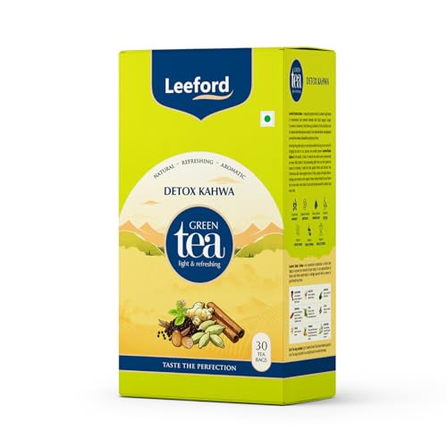 Leeford Detox Kahwa Green Tea- 30 Tea Bags | Helps to Improve Digestion & Detoxification | Enriched with the blends of Ginger, Black Salt, Turmeric, Clove & Tulsi | Green Tea for Weight Loss - Image 1