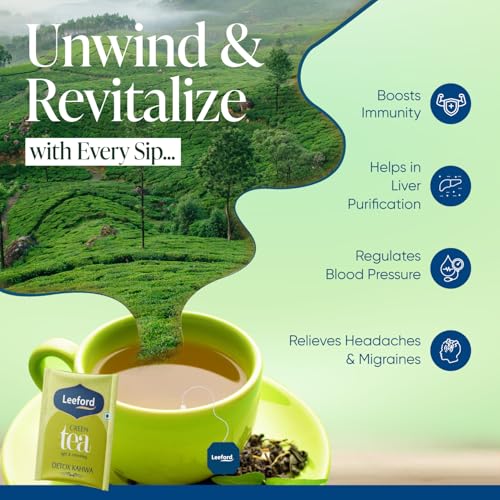 Leeford Detox Kahwa Green Tea- 30 Tea Bags | Helps to Improve Digestion & Detoxification | Enriched with the blends of Ginger, Black Salt, Turmeric, Clove & Tulsi | Green Tea for Weight Loss - Image 3