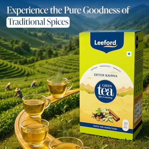 Leeford Detox Kahwa Green Tea- 30 Tea Bags | Helps to Improve Digestion & Detoxification | Enriched with the blends of Ginger, Black Salt, Turmeric, Clove & Tulsi | Green Tea for Weight Loss - Image 2