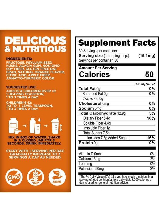 Yerba Prima Daily Fiber Formula 16 Oz (Pack Of 2) Premium Dietary Fiber Supplement Nongmo Gluten Free Made In The Usa Orange Flavor - Image 4