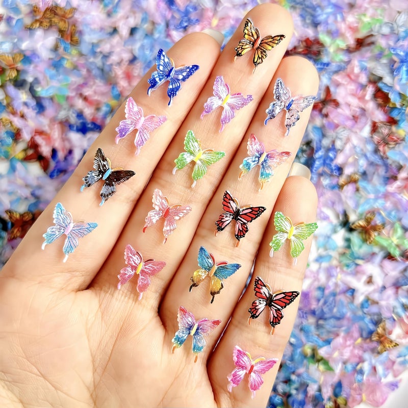 Quezadyl 100Pcs Butterfly Nails Charms 3D Resin Elegant Butterfly Nail Art Rhinestones Spring Summer Colorful Butterflies Nail Gems and Charms Kawaii Nail Diamonds Nails Jewels for Women Acrylic Nail Supplies - Image 1