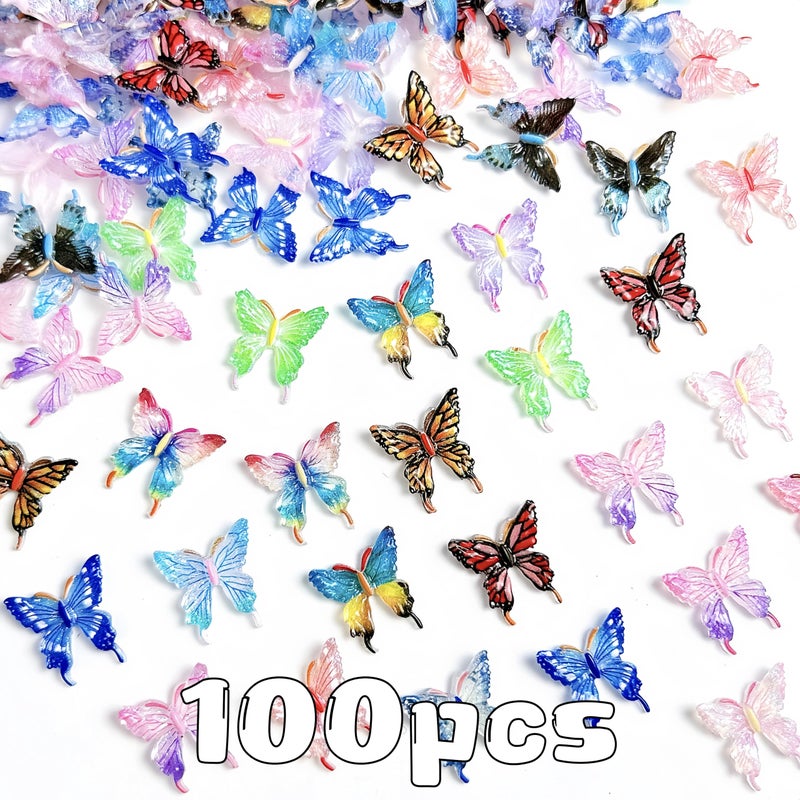 Quezadyl 100Pcs Butterfly Nails Charms 3D Resin Elegant Butterfly Nail Art Rhinestones Spring Summer Colorful Butterflies Nail Gems and Charms Kawaii Nail Diamonds Nails Jewels for Women Acrylic Nail Supplies - Image 2