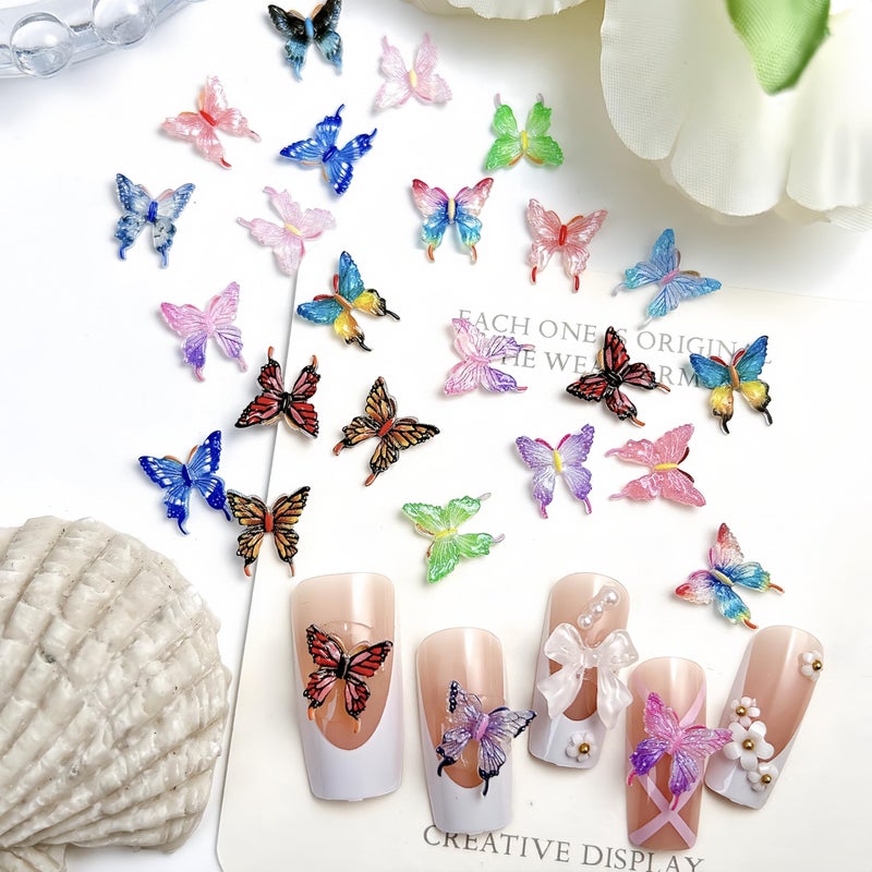 Quezadyl 100Pcs Butterfly Nails Charms 3D Resin Elegant Butterfly Nail Art Rhinestones Spring Summer Colorful Butterflies Nail Gems and Charms Kawaii Nail Diamonds Nails Jewels for Women Acrylic Nail Supplies - Image 3